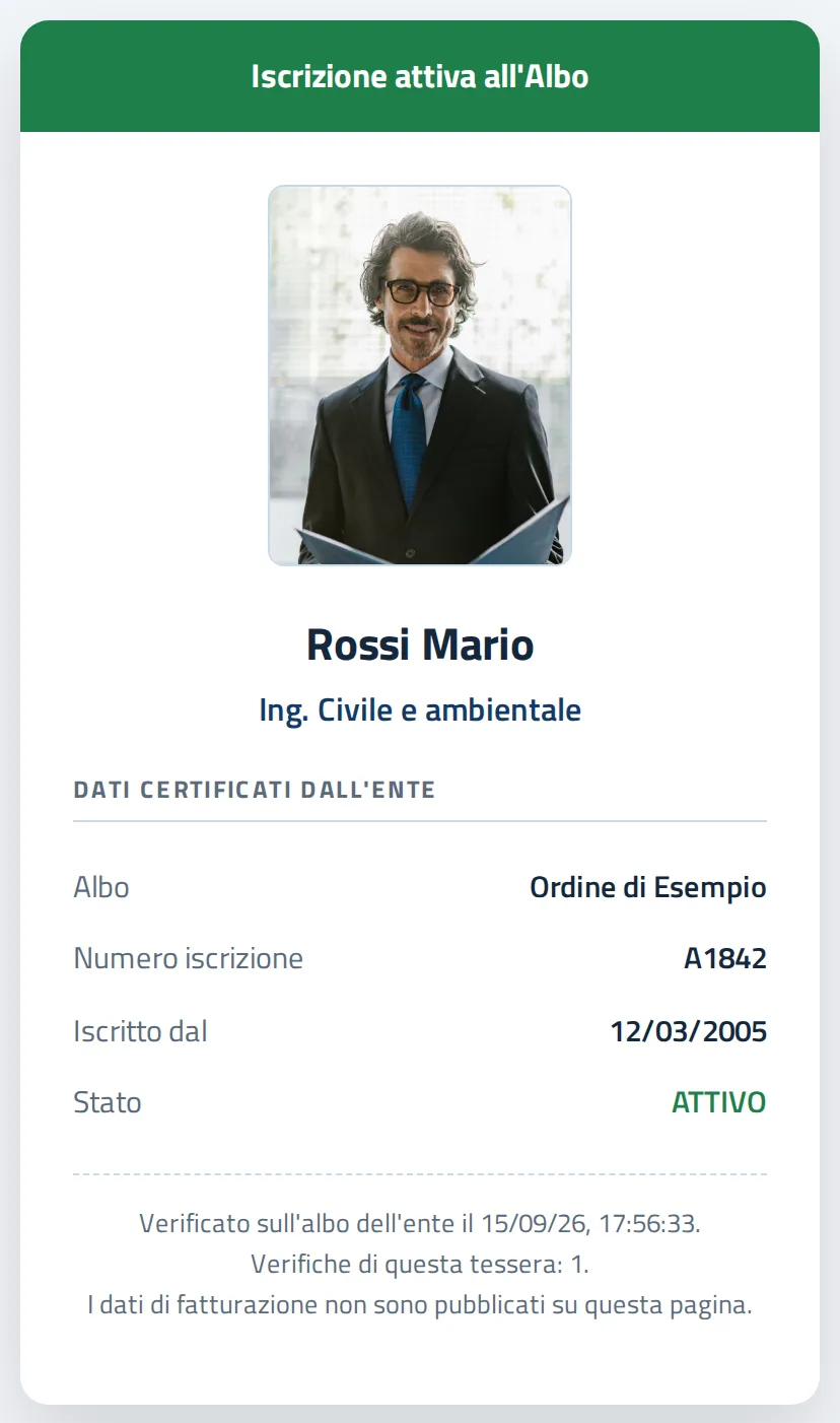 Pagina di verifica di un attestato di formazione, con esito positivo